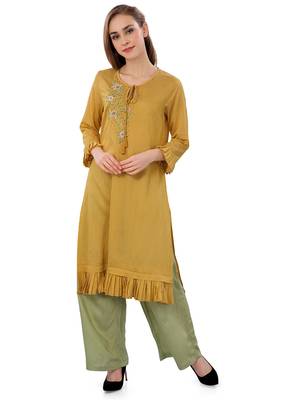Yellow plain viscose ethnic-kurtis 1