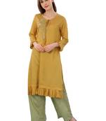 Yellow plain viscose ethnic-kurtis