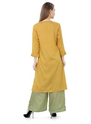 Yellow plain viscose ethnic-kurtis 2