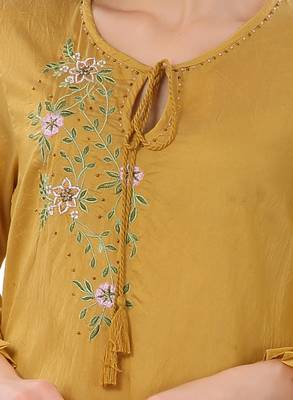 Yellow plain viscose ethnic-kurtis 3