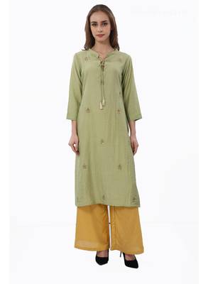 Green embroidered viscose ethnic-kurtis 1