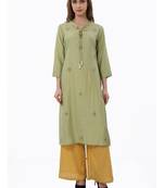 Green embroidered viscose ethnic-kurtis