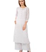 White plain cotton ethnic-kurtis