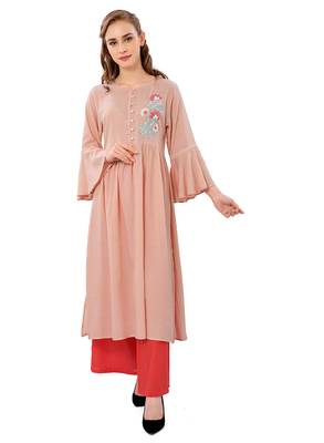Peach plain cotton ethnic-kurtis 1