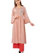 Peach plain cotton ethnic-kurtis