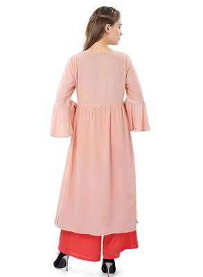 Peach plain cotton ethnic-kurtis 2