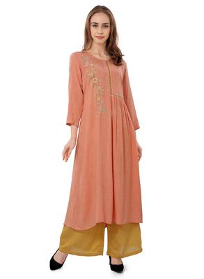 Pink embroidered viscose ethnic-kurtis 1