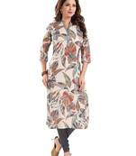 Brown printed cotton ethnic-kurtis