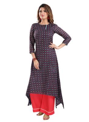 Navy-blue printed cotton ethnic-kurtis 1