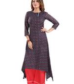 Navy-blue printed cotton ethnic-kurtis