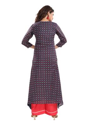 Navy-blue printed cotton ethnic-kurtis 2
