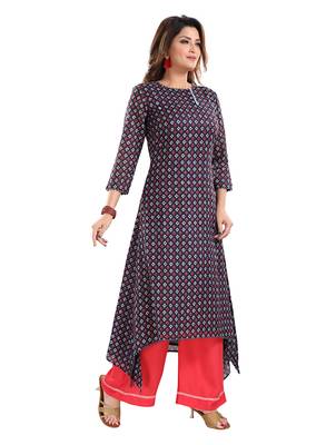 Navy-blue printed cotton ethnic-kurtis 3