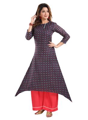 Navy-blue printed cotton ethnic-kurtis 4