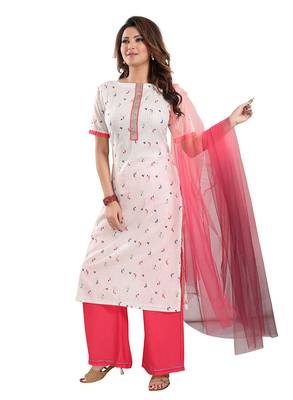 Off-white printed cotton ethnic-kurtis 1