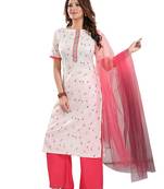 Off-white printed cotton ethnic-kurtis