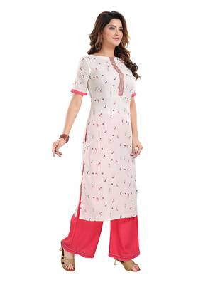 Off-white printed cotton ethnic-kurtis 3