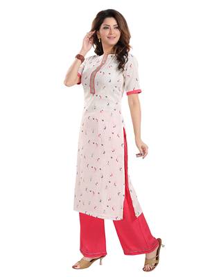 Off-white printed cotton ethnic-kurtis 4