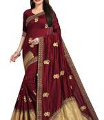 Maroon embroidered silk blend saree with blouse