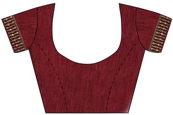 Maroon embroidered silk blend saree with blouse 4