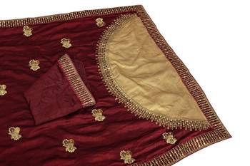 Maroon embroidered silk blend saree with blouse 5