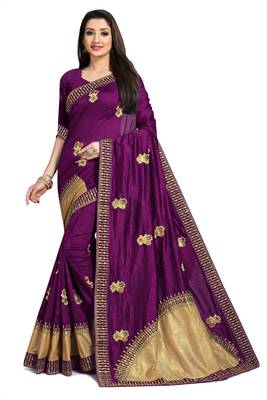 Magenta embroidered silk blend saree with blouse 1