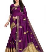 Magenta embroidered silk blend saree with blouse