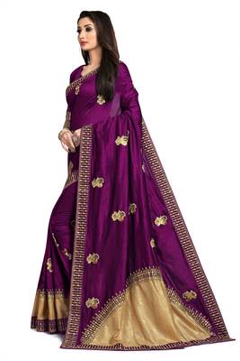 Magenta embroidered silk blend saree with blouse 2