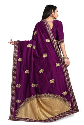 Magenta embroidered silk blend saree with blouse 3