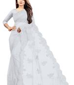 White embroidered net saree with blouse