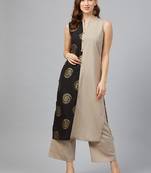 Light-grey printed crepe kurta set