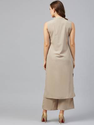 Light-grey printed crepe kurta set 2
