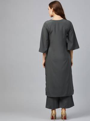 Dark-grey printed crepe kurta set 2