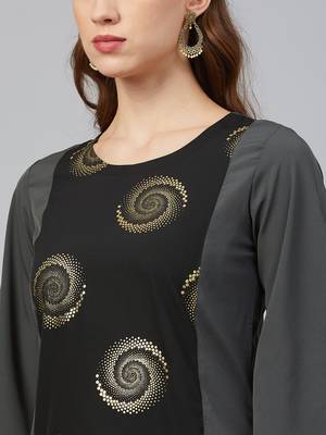 Dark-grey printed crepe kurta set 4