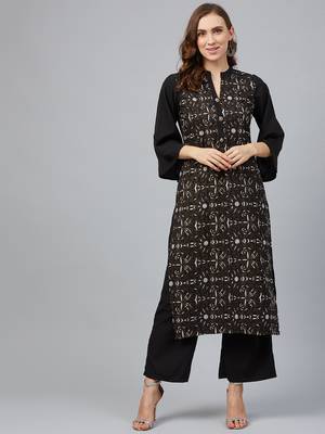 Black printed crepe kurta set 1