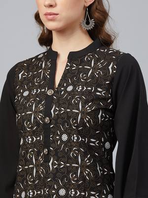 Black printed crepe kurta set 4