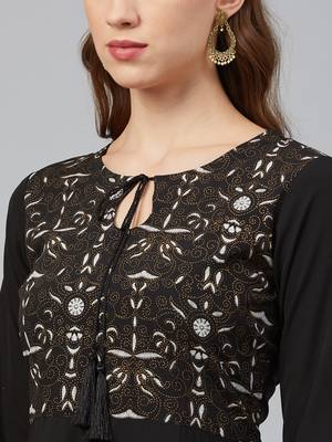 Black printed crepe kurta set 4