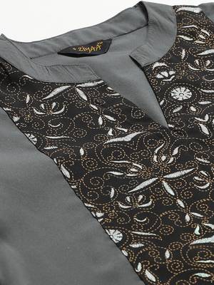 Dark-grey printed crepe kurta set 5