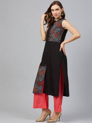 Black printed crepe kurta set 3