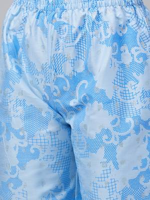 Sky-blue printed art silk kurta set 5