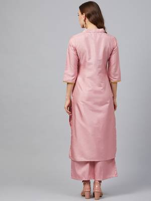 Pink printed art silk kurta set 2