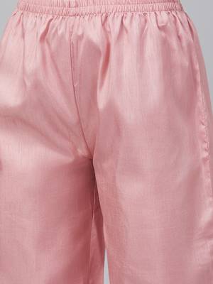 Pink printed art silk kurta set 5