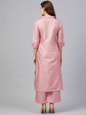 Pink printed art silk kurta set 2