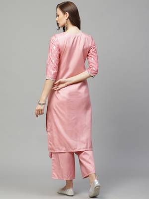 Pink printed art silk kurta set 2