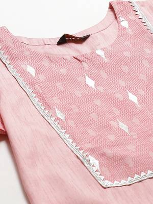 Pink printed art silk kurta set 5