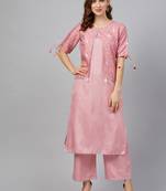 Pink printed art silk kurta set