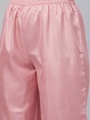 Pink printed art silk kurta set 5