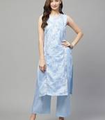 Sky-blue printed art silk kurta set