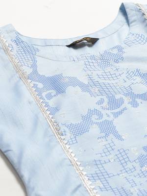 Sky-blue printed art silk kurta set 5