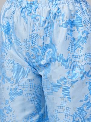 Sky-blue printed art silk kurta set 5