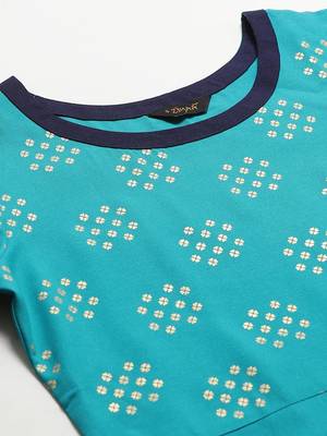 Teal-blue printed rayon kurta set 5